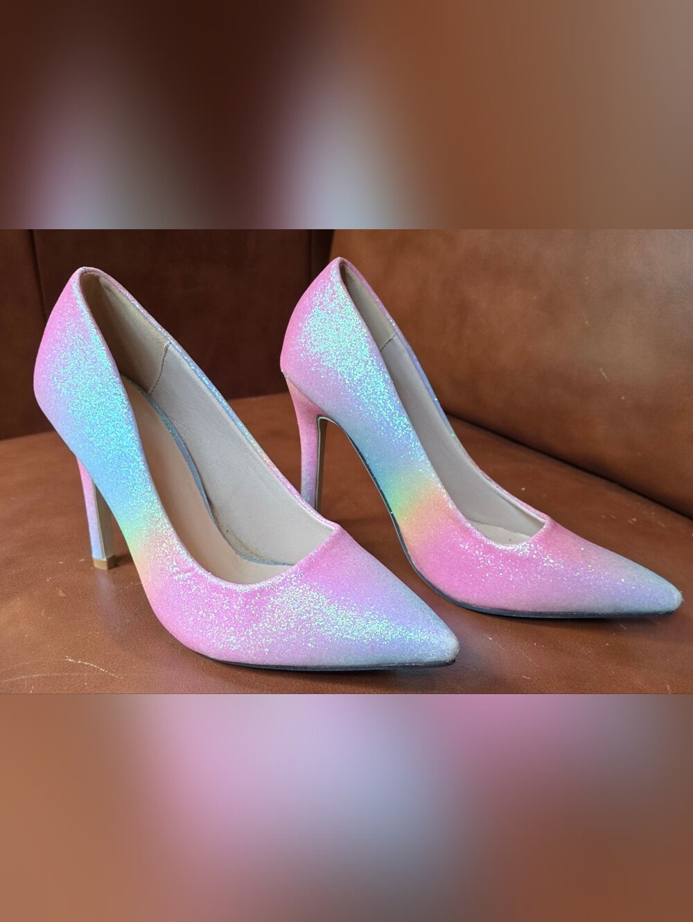 Source Unknown Iridescent Pink Rainbow Glitter Stiletto Pumps